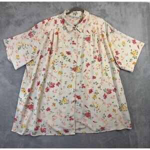 CST Studio Top Womens 4X Beige Floral Button Front Short Sleeve Career Casual